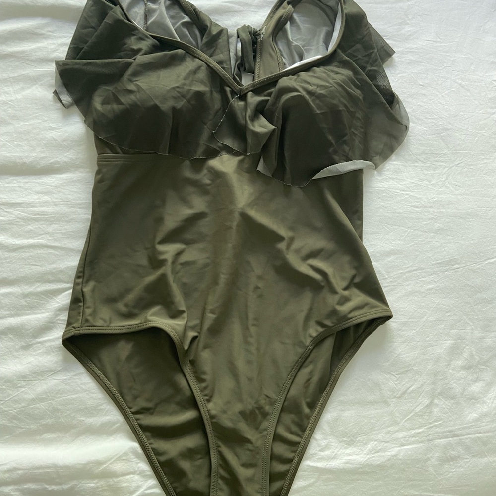 Green Plunging Neckline One Piece Swimsuit